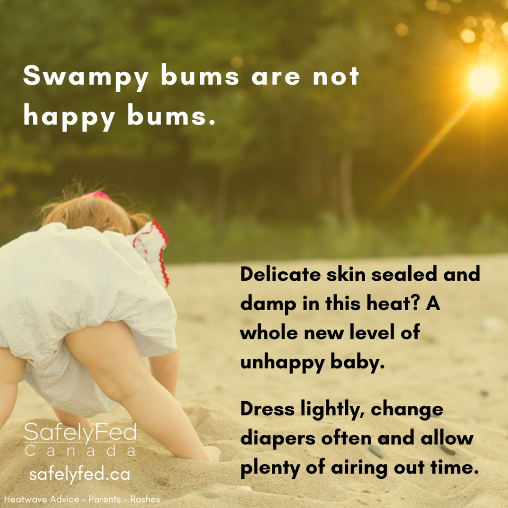 Toddler leaning over on a sandy beach with text overlay